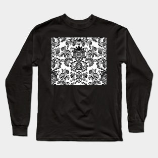 black and white Damask Long Sleeve T-Shirt